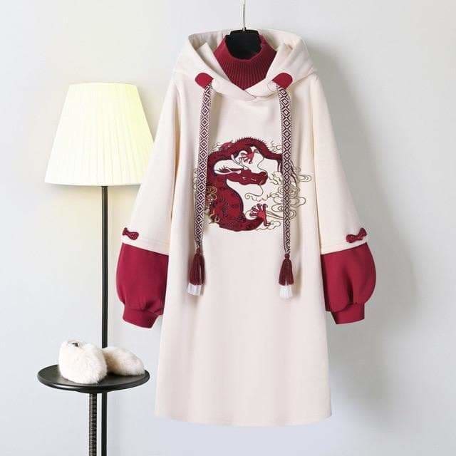 Retro Cute Print Hooded High-necked Sweatshirt Dress SP15677 - Egirldoll
