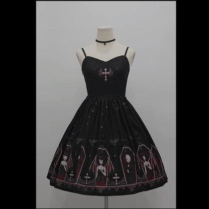 Retro Gothic Court Lolita Halter Straps Dress EG15115 - Egirldoll