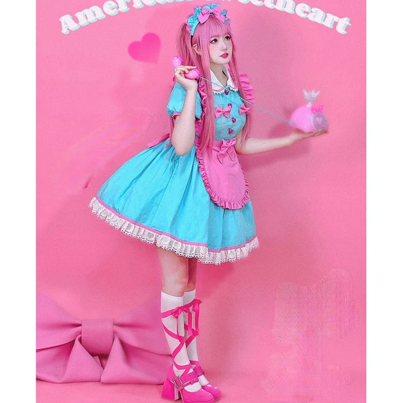 Retro Neon Bubble Gum Rollerskate Maid Lolita Dress ON591 -
