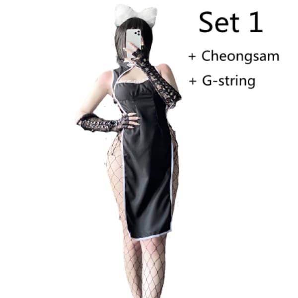 Retro Uniform Seduces Hollow Out High Slits Cheongsam Pajamas EE0821 - Egirldoll