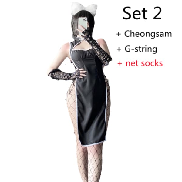 Retro Uniform Seduces Hollow Out High Slits Cheongsam Pajamas EE0821 - Egirldoll