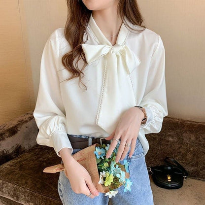 S-3XL Plus Size Bow Knot Elegant Blue/White Shirt EG17025 - Egirldoll