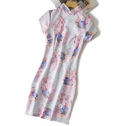 S-XXL Cute Anime Rabbit Cherry Blossom Pink Cheongsam Dress EG17031 - Egirldoll