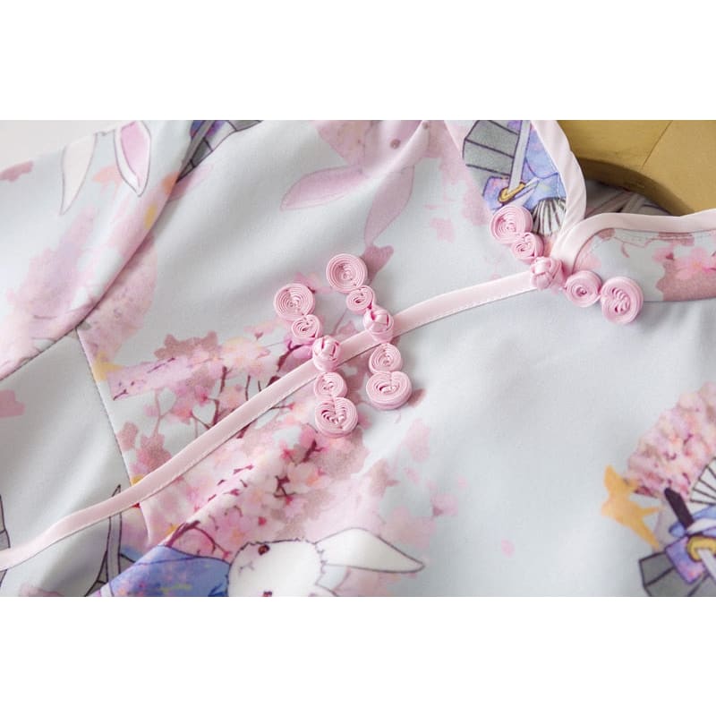 S-XXL Cute Anime Rabbit Cherry Blossom Pink Cheongsam Dress EG17031 - Egirldoll