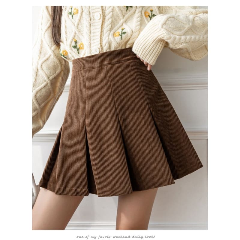 S-XXL Plus Size Kawaii High Waist Pleated Corduroy Skirt EG17012 - Egirldoll
