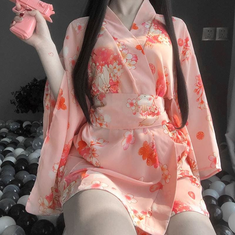 Sakura Floral Vintage Print Japanese Kimono Lingerie EG15314 - Egirldoll