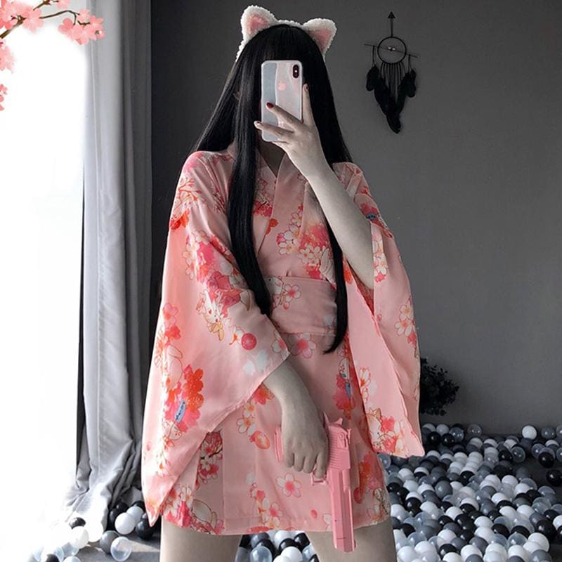 Sakura Floral Vintage Print Japanese Kimono Lingerie EG15314 - Egirldoll