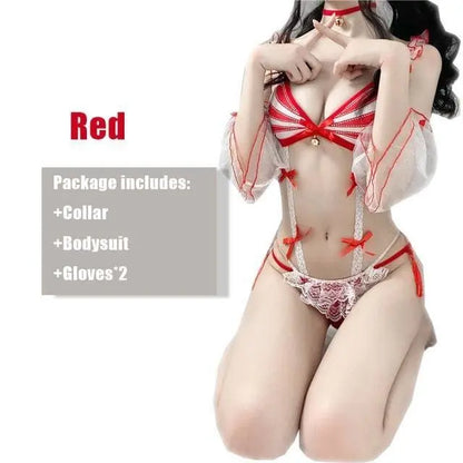 Sexy Cosplay Costumes Red Maid Lingerie Bodysuit EG169 - Egirldoll