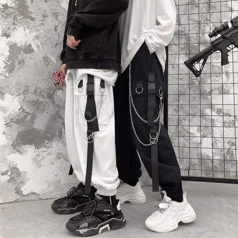 Side Pockets Black White Cargo Harem Pants EG439 - Egirldoll