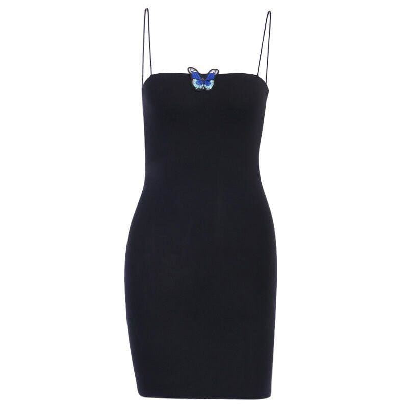 Simple Cute Black Dress Blue Butterfly Dress EE0860 - Egirldoll