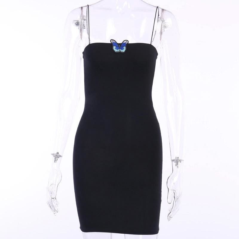 Simple Cute Black Dress Blue Butterfly Dress EE0860 - Egirldoll