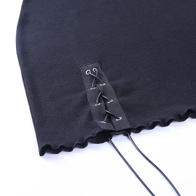 Simple Goth Side Lace Hip Drawstring Dress EE0855 - Egirldoll