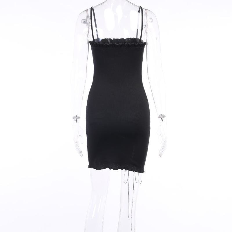 Simple Goth Side Lace Hip Drawstring Dress EE0855 - Egirldoll