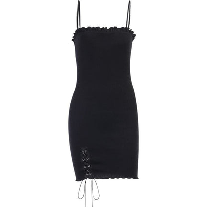 Simple Goth Side Lace Hip Drawstring Dress EE0855 - Egirldoll