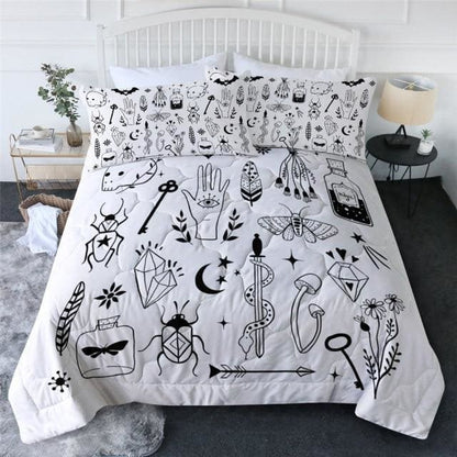 Skull Dark Magic Halloween Black Bless Living Witchcraft Quilt Bedding Set FY050 - Egirldoll