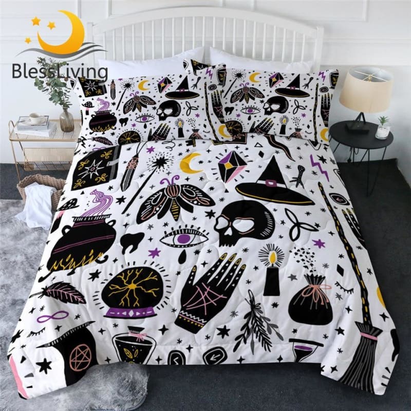 Skull Dark Magic Halloween Black Bless Living Witchcraft Quilt Bedding Set FY050 - Egirldoll