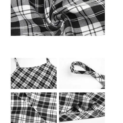 Sleeveless Plaid Spaghetti Strap Slim Fit Slip Dress EG0529 - Egirldoll