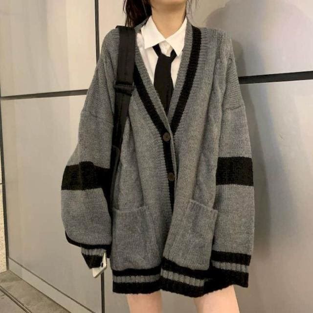 Stella - Dark Academic Style Knit Cardigan Sweater Outfit - Egirldoll