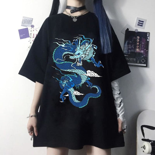 Streetwear Vintage Chinese Dragon Print T-shirt EG340 - Egirldoll