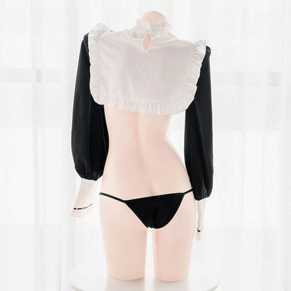 Sweet Black White Nun Collar Hollow Out Top Lingerie BE327 - Egirldoll