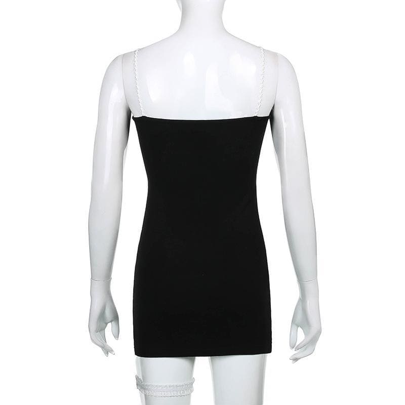 Sweet Casual Simple Irregular White Lace Leg Ring Black Suspender Dress EE0857 - Egirldoll