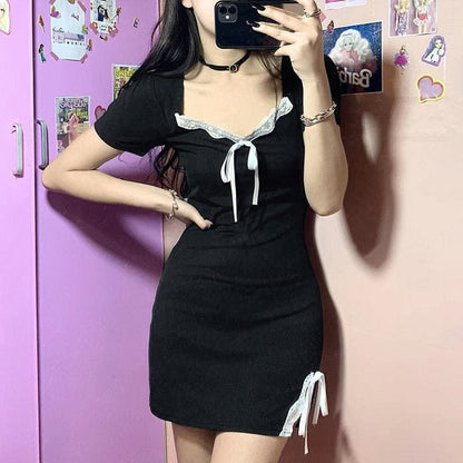 Sweet Comfy Witch Black Dress White Lace EG17295 - Egirldoll