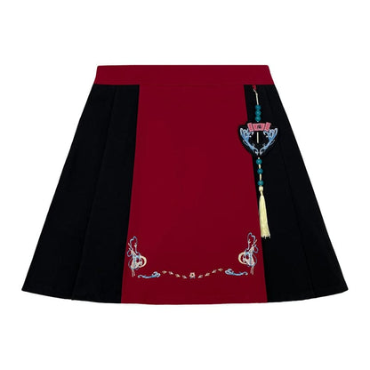 Sweet Embroidery Black Red T-shirt Skirt Set ON347 - Egirldoll