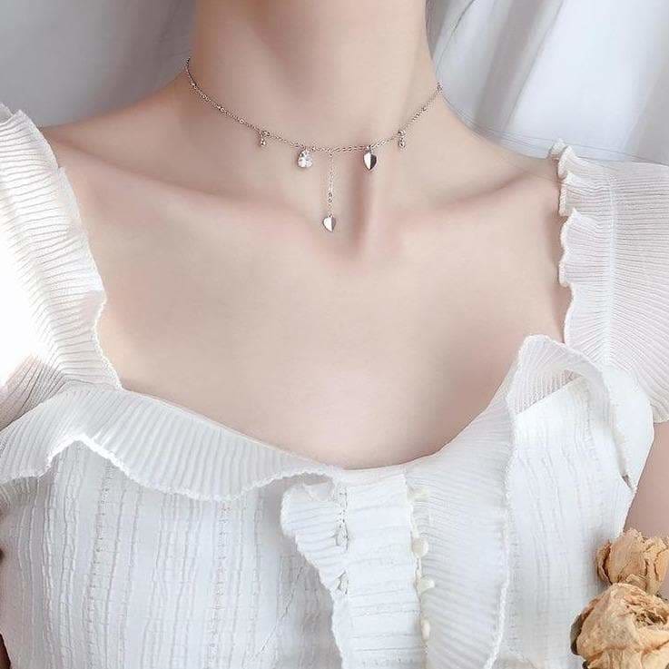 Sweet Girl Silver Plated Heart-Shaped Tassel Necklace SP15632 - Egirldoll