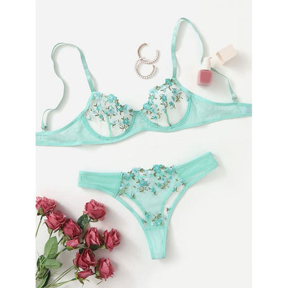 Sweet Green Cute Floral Lingerie - Egirldoll