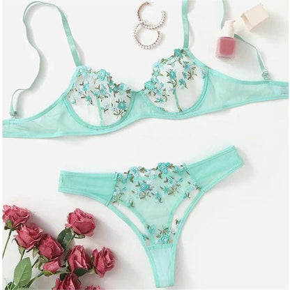 Sweet Green Cute Floral Lingerie - Egirldoll