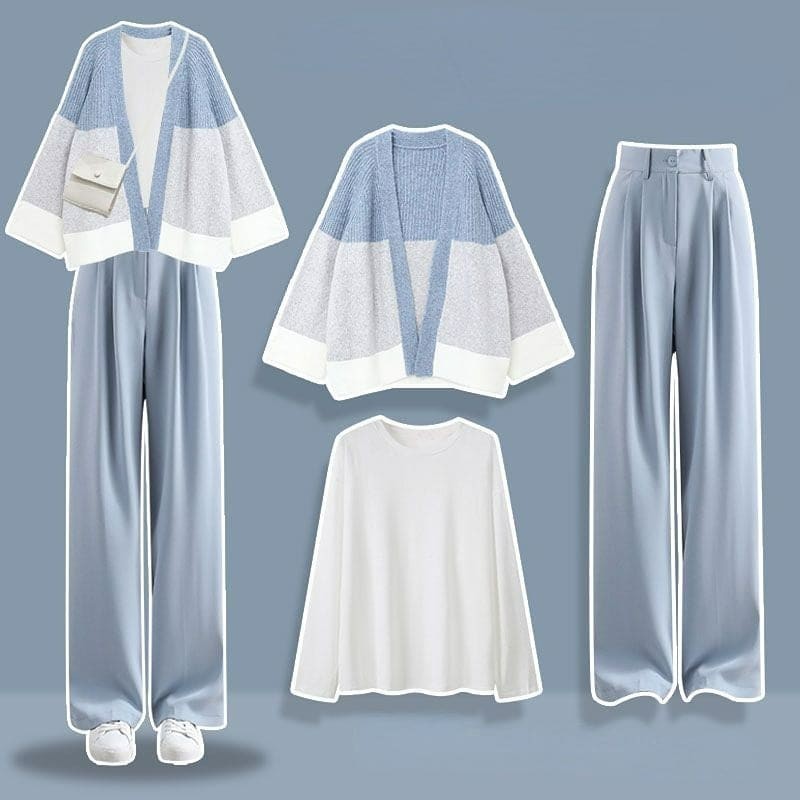 Sweet Kawaii Pastel Cardigan Sweater Long Sleeve T-shirt Casual Pants Three Pieces Set ON247 - Egirldoll