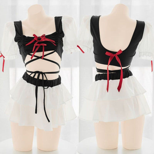 Sweet Lovely Drawstring Top Bandage Bow Bubble Lingerie Set BE322 - Egirldoll