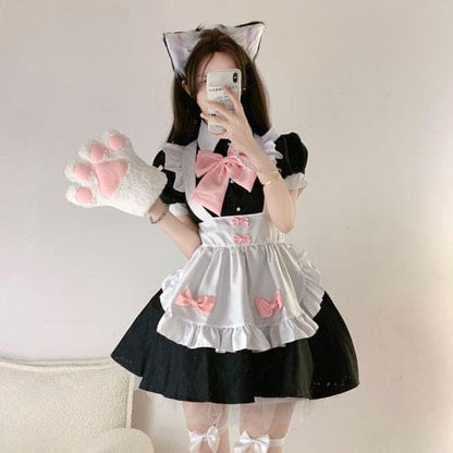 Sweet Neko Maid Pink Bows Black Dress ON263 - Egirldoll