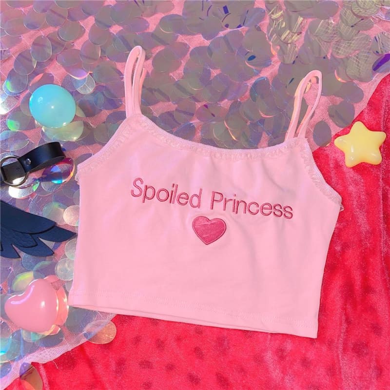 Sweet Pink Spoiled Princess Heart Embroidered Camisole Set EG590 - Egirldoll