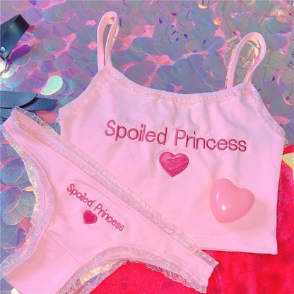 Sweet Pink Spoiled Princess Heart Embroidered Camisole Set EG590 - Egirldoll