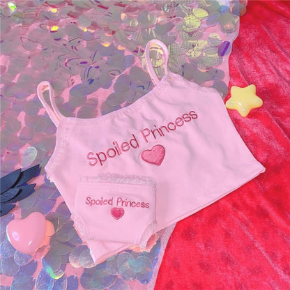 Sweet Pink Spoiled Princess Heart Embroidered Camisole Set EG590 - Egirldoll