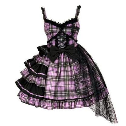 Sweet Plaided Bow Tie Halter Neck Lolita Dress Suit EG17748 - Egirldoll