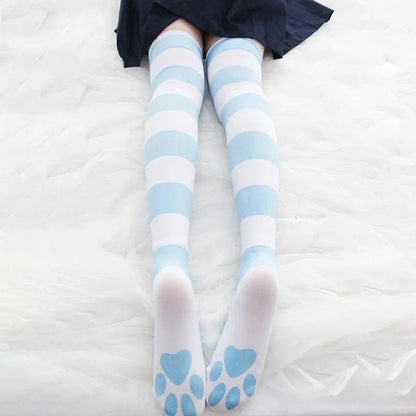 Sweet Striped Cat Paw Prints Over-the-knee Socks EG15329 - Egirldoll