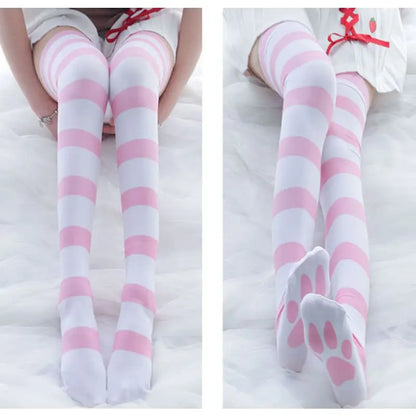 Sweet Striped Cat Paw Prints Over-the-knee Socks EG15329 - Egirldoll