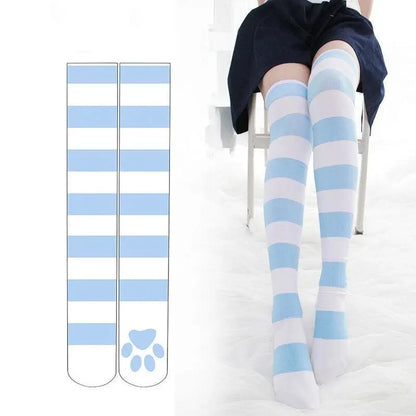 Sweet Striped Cat Paw Prints Over-the-knee Socks EG15329 - Egirldoll