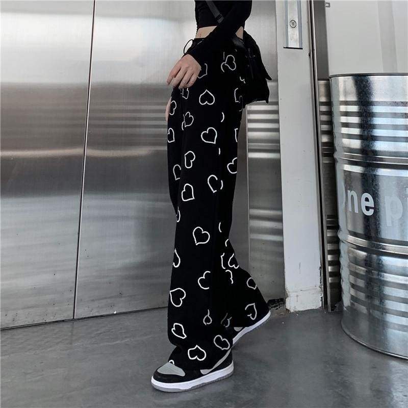 Trendy Casual Street Style Love Hearts Printed Pants EG16485 - Egirldoll