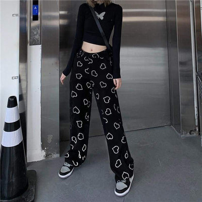 Trendy Casual Street Style Love Hearts Printed Pants EG16485 - Egirldoll