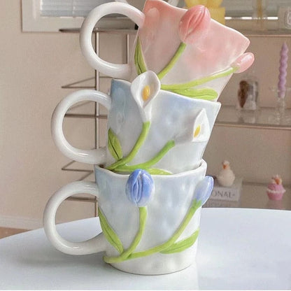 Tuplid Lily Flower Ceramic Mugs Kimi - Egirldoll