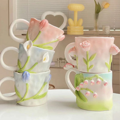 Tuplid Lily Flower Ceramic Mugs Kimi - Egirldoll