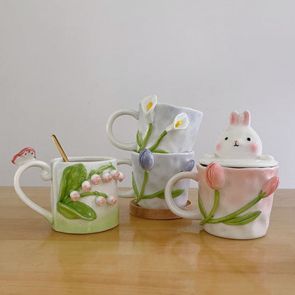 Tuplid Lily Flower Ceramic Mugs Kimi - Egirldoll