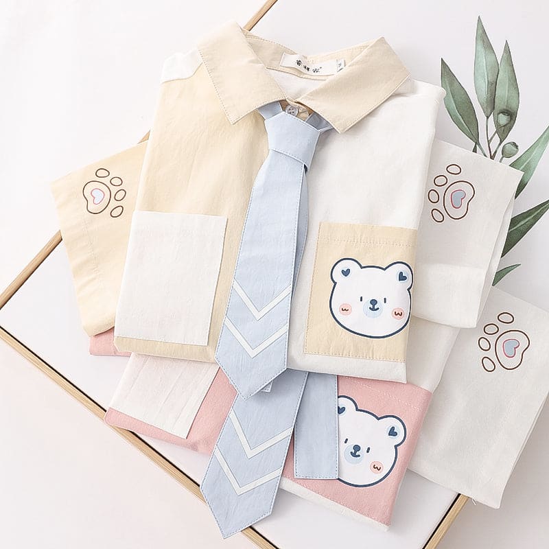 Two Colors Sweet Bear Colorblock Tie T-shirt ON346 - Egirldoll