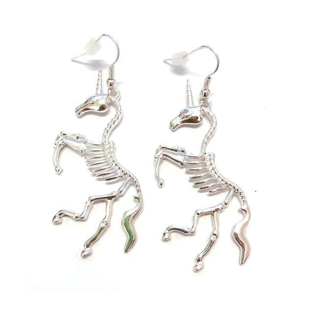Unicorn Skeleton Silver Color Dangle Earrings EG314 - Egirldoll