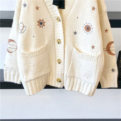 V-Neck Stars Moon Long Sweater Pink/Blue/White Cardigan EG16824 - Egirldoll