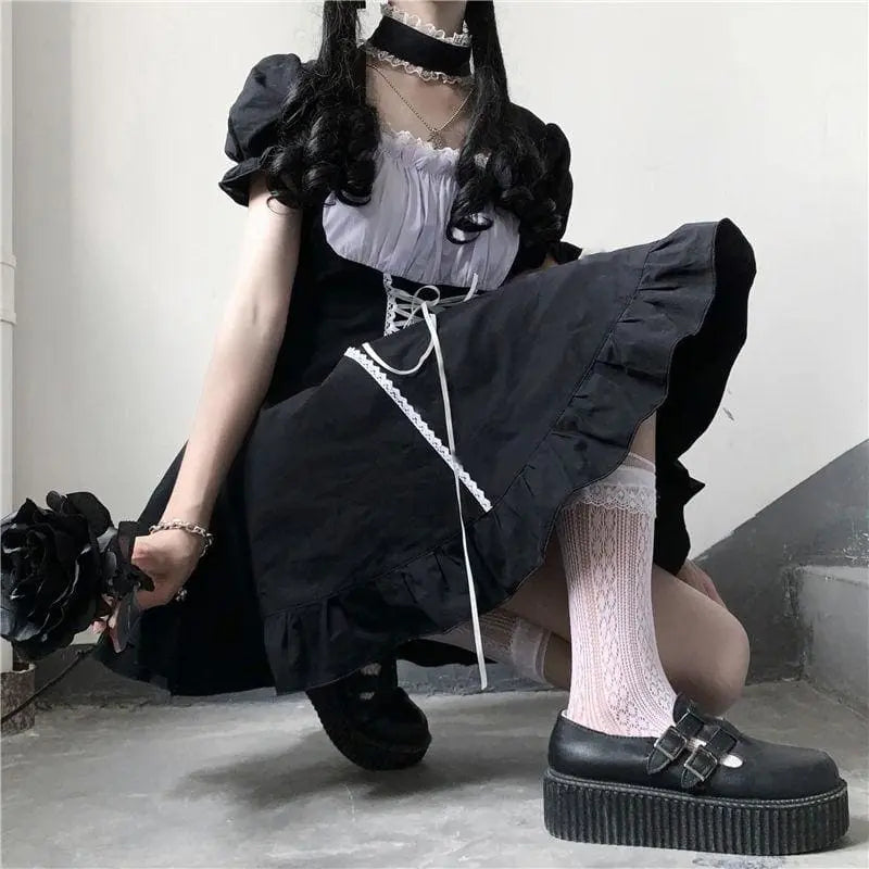 Vintage Bandage Bow Puff Sleeve Lolita Dress EG15015 - Egirldoll