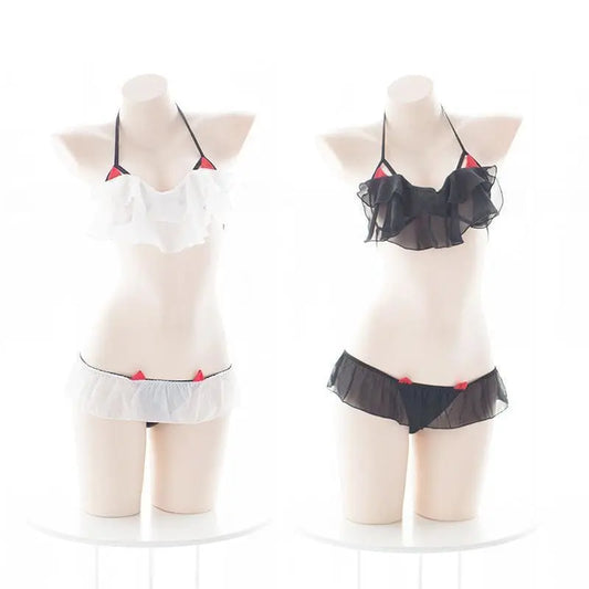 White Black Cute Devil Ruffle Sheer Mini Skirt Lingerie SS006 - Egirldoll